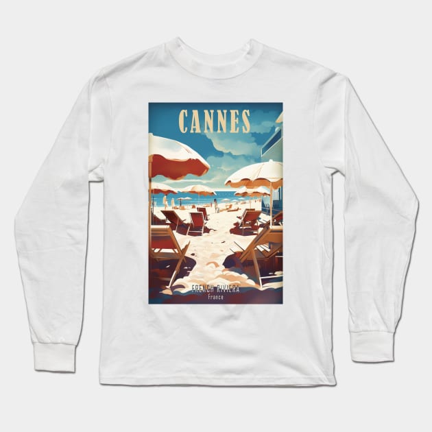 Cannes, France, Vintage Travel Poster Long Sleeve T-Shirt by GreenMary Design